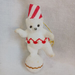 Vintage Flocked Dancing Bear Christmas Ornament Japan
